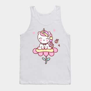 Cute Unicorn cartoon on flower with bee kawaii animal Tank Top